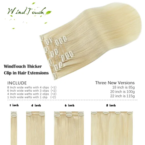 Vista 91 de WindTouch - Extensiones de cabello humano real con clip, color marrón claro a rubio con reflejos #6P613, 22 pulgadas, 4.33 onzas, 7 piezas #6p613