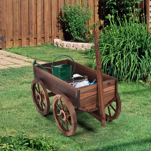 Vista 5 de LDAILY Moccha - Carro de madera con 4 ruedas para maceta de flores y flores, para el hogar, jardín, interior y exterior
