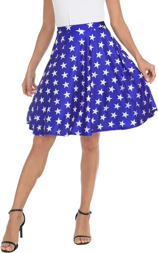 Vista 4 de HDE Faldas para mujer Falda midi skater falda hasta la rodilla cintura alta estampados divertidos