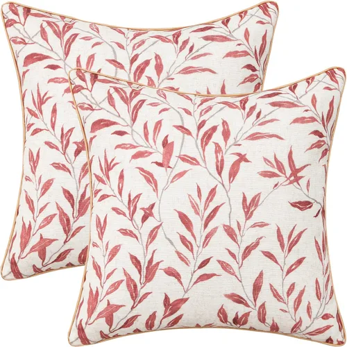 Vista 32 de VOGOL - Funda de almohada texturizada de lino, 18 x 18 pulgadas, estilo granja, para sofá, cama y habitación, con diseño de pájaros y hojas beige