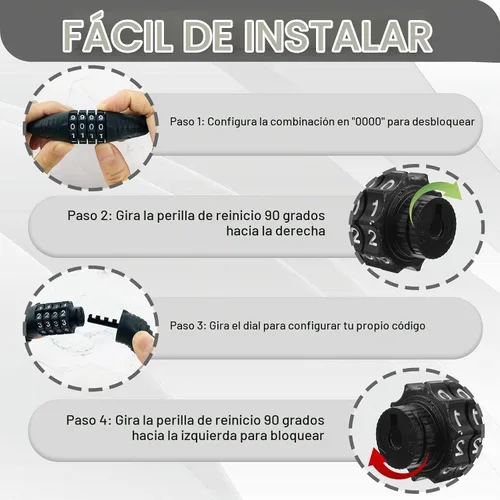 Vista 5 de Cable de bloqueo de bicicleta, accesorios para bicicleta, cerraduras de bicicleta resistentes antirrobo, cerradura de cable de combinación