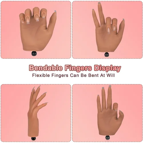 Vista 3 de Mano de práctica para uñas acrílicas, mano de práctica de uñas de silicona con soporte de soporte, práctica de uñas flexible y flexible, maniquí