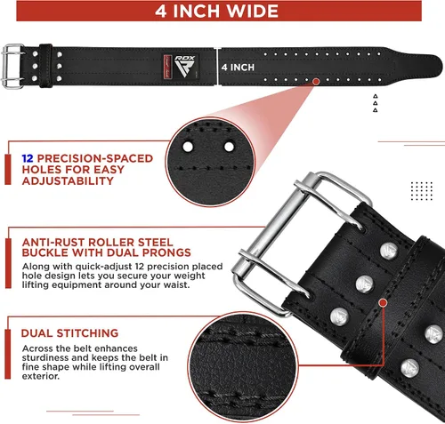 Vista 7 de Cinturón de Levantamiento de Peso RDX para Hombres y Mujeres, Aprobado por IPL y USPA, 6mm de Grosor 100% Cuero, Soporte Posterior de 4
