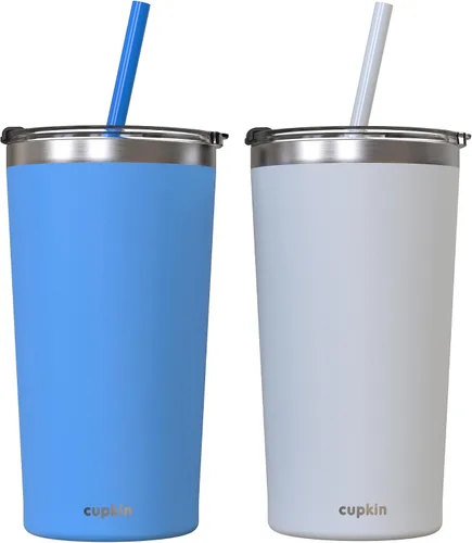 Vista 39 de CUPKIN - Taza apilable de acero inoxidable para niños, taza para batidos, tazas aisladas con recubrimiento en polvo, tapa libre de BPA y pajilla