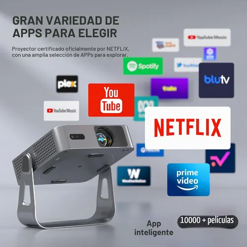 Vista 6 de Aplicación con licencia oficial y 3000 ANSI: Mini proyector inteligente 4K con WiFi y Bluetooth, VISSPL 3D Dolby Audio y enfoque automático portátil