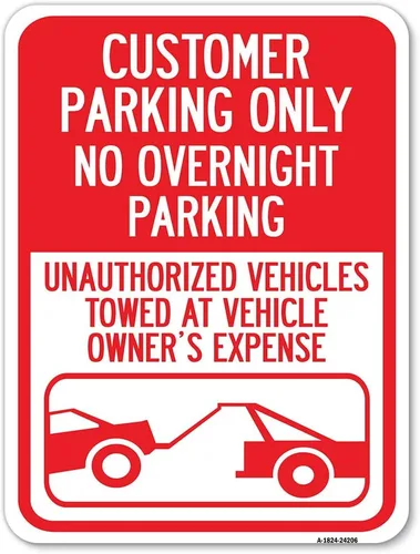 Vista 6 de Customer Parking Only No Overnight Parking Vehículos no autorizados remolcados a expensas del propietario con gráfico, letrero de estacionamiento