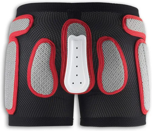 Vista 4 de UFO Plast Made in Italy - Pantalones cortos acolchados de plástico para snowboard, esquí, patinaje Negro con rojo Modelo: Sk09125
