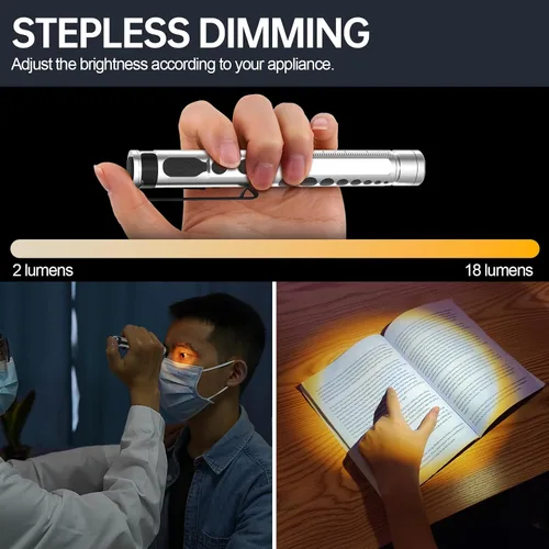 Vista 3 de RISEMART Luz de bolígrafo para enfermera, luz LED médica recargable, blanco cálido/frío y atenuación continua, luz médica portátil para enfermera