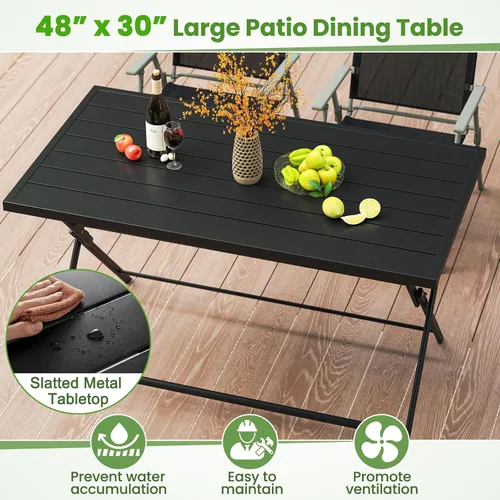 Vista 6 de Tangkula Juego de comedor plegable de 5 piezas para 4, mesa de comedor rectangular grande de metal y 4 sillas plegables de patio, mesa y sillas al