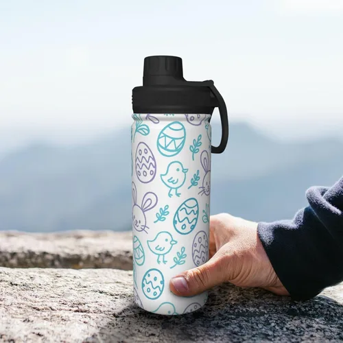Vista 8 de Hervidor de agua aislado de acero inoxidable con conejo y pollo Botella de agua divertida con estampado Ideal para deportes y viajes