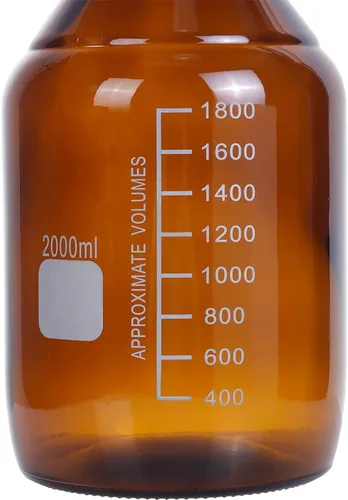 Vista 5 de Botellas ámbar de almacenamiento de medios de laboratorio, recipiente de vidrio graduado marrón GL45, tapa de rosca a prueba de fugas, multiusos Azul