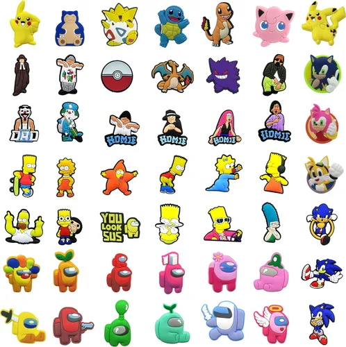Vista 5 de Paquete de 100 bonitos dijes de dibujos animados para zapatos de animé para niños niñas adolescentes dijes de burbujas para zapatos pulseras