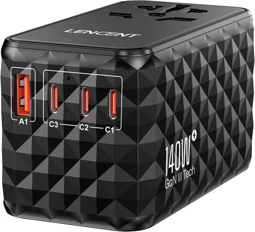Vista 10 de LENCENT Adaptador de viaje universal de 65 W, cargador rápido internacional de GaN 2 USB-A y 2 convertidores de enchufe de alimentación USB-C