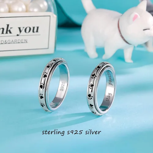 Vista 14 de LYTTMAB Keep Pawstive - Anillo de ansiedad para mujer, anillo giratorio con estampado de pata de perro y gato, anillo para ansiedad para mujer