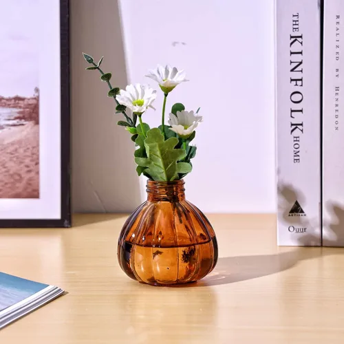 Vista 2 de Juego de 6 jarrones de cristal, frascos de flores de vidrio, botellas pequeñas para arreglos florales, jarrones florales decorativos rústicos