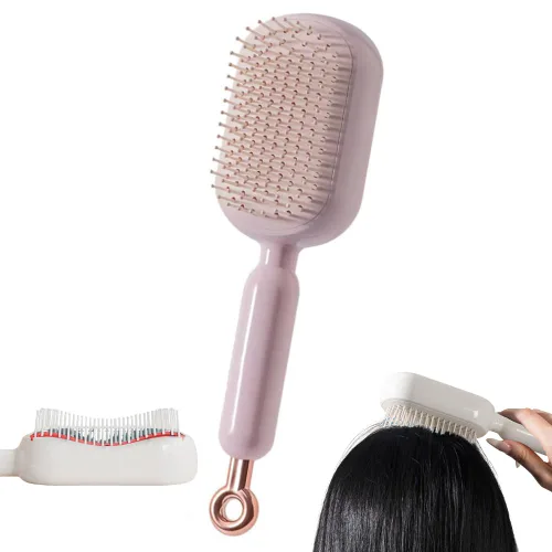 Vista 9 de Peine de masaje con cojín retráctil, cepillo para el cabello con cerdas retráctiles, peine retráctil para desenredar, cepillo de pelo autolimpiante