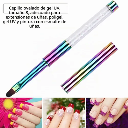 Vista 4 de 1 Uds. Oval UV Builder Gel Nail Brush Rhinestone Mango Profesional Nail Art Tool para Polygel Hard Gel