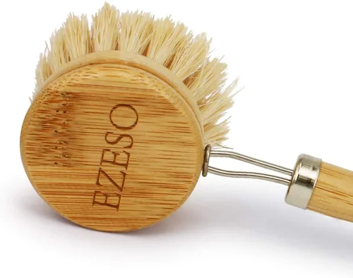 Vista 8 de Ezeso - Juego de 4 cepillos de bambú natural para fregar platos, olla de madera y cepillo para botellas