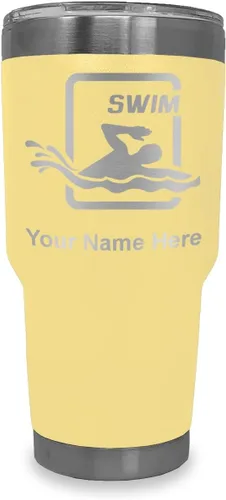 Vista 40 de LaserGram Vaso aislado al vacío de 20 onzas, para natación, grabado personalizado incluido (negro) Engraved Gift for Swimmers, Vacuum Insulated