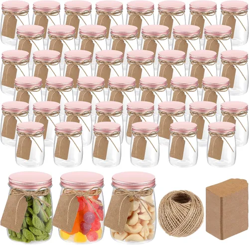 Vista 11 de Nitial Paquete de 50 frascos de plástico de 5 onzas con tapas a granel, recipientes de yogur con tapas, frascos de regalo con cordel para Negro