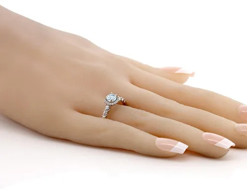 Vista 3 de Gem Stone King Anillo de compromiso de plata de ley 925 con topacio blanco y aguamarina para mujer de excelente corte para boda de lujo