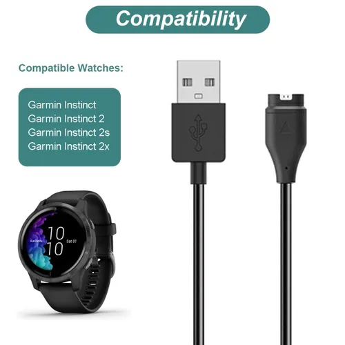 Vista 2 de Kissmart Cargador para Garmin Instinct 3 2 2S 2X, cable de carga USB de repuesto más un protector de puerto de carga de silicona verde, enchufe
