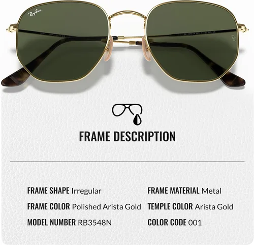Vista 3 de Ray-Ban RB3548N Lentes planas hexagonales, gafas de sol cuadradas y redondas con kit oficial de gafas