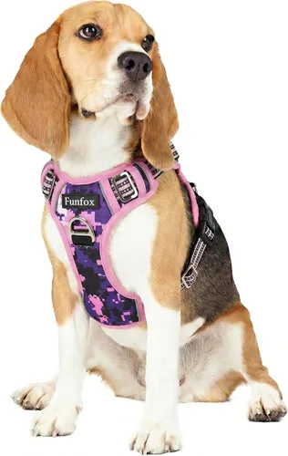 Vista 10 de Funfox Arnés para perro sin tirones, arnés de chaleco ajustable para mascotas, material súper suave con mango vertical, fácil control, paseo