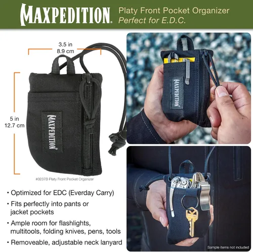 Vista 2 de MAXPEDITION Organizador de Bolsillo Platy, Bolsa de Herramientas EDC Duradera para Hombres, Cartera de Cuello con Cordón Paracord, Sostiene