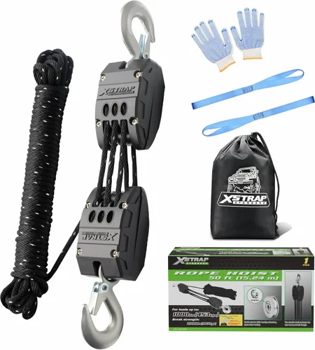 Vista 10 de XSTRAP STANDARD - Polipasto de cuerda de 50 pies, resistente bloque de rueda de rotura de 2000 libras Tackle Pulley System for Lifting Heavy