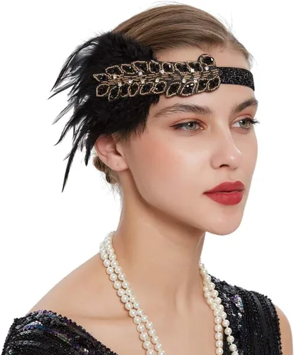 Vista 10 de Roaring 20s Great Gatsby - Diadema estilo flapper para mujer, estilo Art Deco de los años 20, con plumas A azul