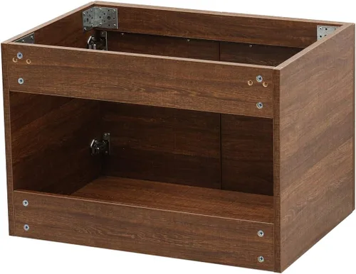 Vista 5 de Juego de lavabo flotante para montaje en pared, tocador marrón rústico, fregadero de cerámica para encimera de piedra plana blanca, 24 pulgadas
