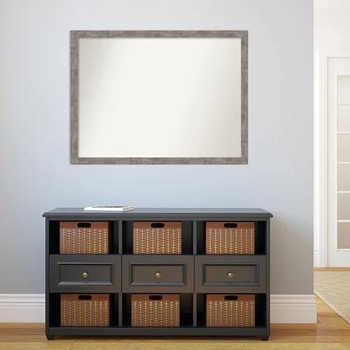 Vista 395 de Amanti Art Silver Bathroom Mirror for Over Sink, 26x35 Custom Made Marred Pewter Rectangle Vanity Mirror, Large Casual Wood Frame, Hangs Horizonally