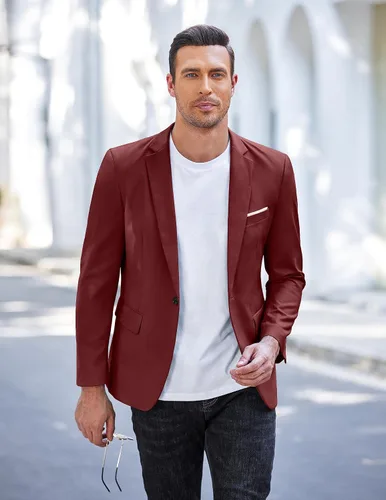 Vista 2 de COOFANDY Chaquetas deportivas ligeras de corte ajustado para hombre, chaquetas de traje de un botón