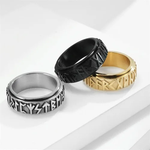 Vista 3 de ZKXXJ Anillo giratorio vikingo personalizado para hombres, de acero inoxidable, con nombre personalizado, anillo vikingo nórdico, antiansiedad