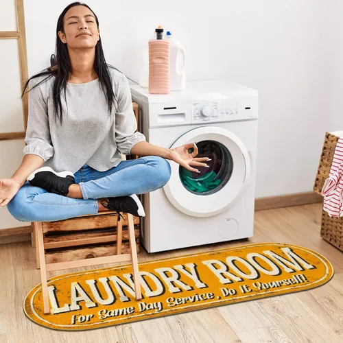 Vista 9 de Alfombra de diseño de texto para lavandería, antideslizante, de goma, lavable a máquina, 2 x 5, para lavandería, baño, lavadero, 20 x 59 pulgadas