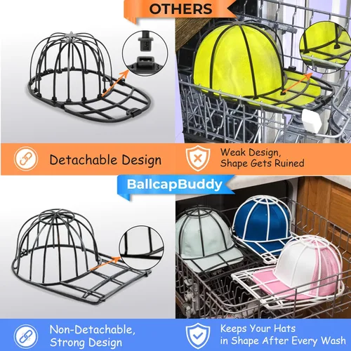 Vista 3 de BallcapBuddy - Limpiador de sombreros original y patentado, lavadora de sombreros para lavadora o lavavajillas, marco de arandela de tapas para Negro