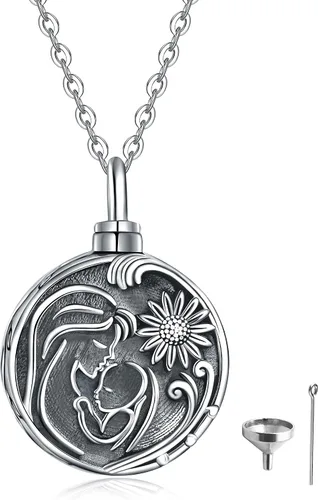 Vista 87 de Collar con colgante de urna de cenizas de cremación y árbol de la vida para mujer, plata de ley US1
