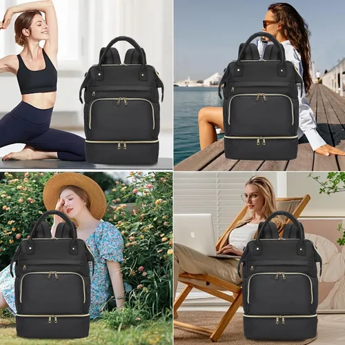 Vista 7 de seyfocnia Mochila de gimnasio para mujer, bolsa de gimnasio con compartimento para zapatos, mochila ligera para viajes, entrenamiento, deportes