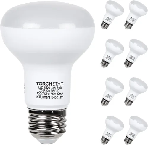 Vista 8 de TORCHSTAR Paquete de 8 bombillas LED BR20, luz de inundación para interiores R20, regulable, 7.5 W (50 W equivalente), UL y Energy Star, 3000 K
