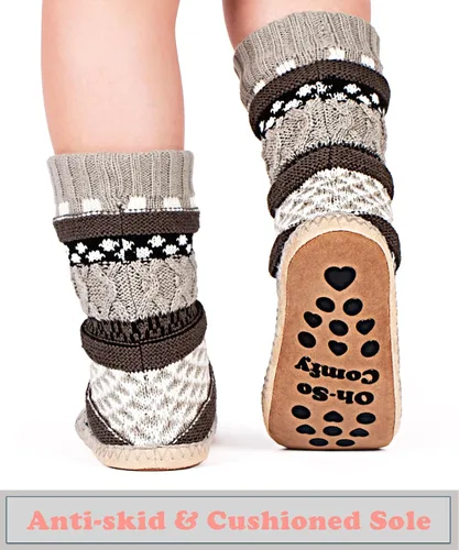Vista 4 de Calcetines de punto grueso para mujer, forro polar sherpa, suela de agarre antideslizante suave, regalos acogedores para ella