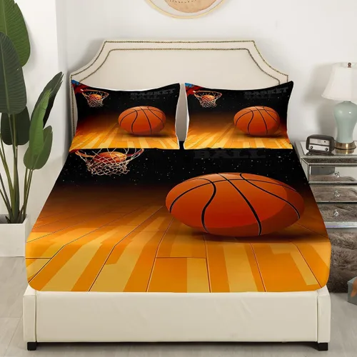 Vista 3 de Manfei Juego de sábanas de baloncesto para niños, tamaño individual, juego de ropa de cama temática deportiva para decoración de habitación de niños