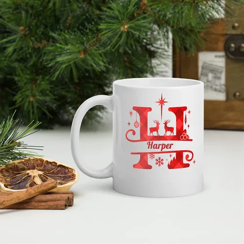 Vista 5 de Taza de café con inicial de Navidad con nombre, taza personalizada para mujeres para hombres, regalos con monograma, tazas de café con nombre