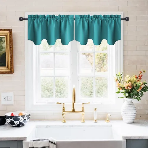 Vista 10 de NICETOWN - Cortinas con valances azul piedra para ventana de sala de estar, dormitorio, baño, 2 paneles estilo granja rústico para comedor, cortinas