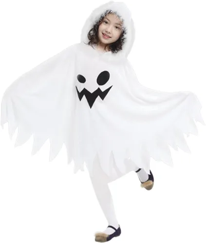 Vista 5 de Brcus Disfraz de fantasma blanco para niños, capa de Halloween, capa de elfo para cosplay, juego de roles