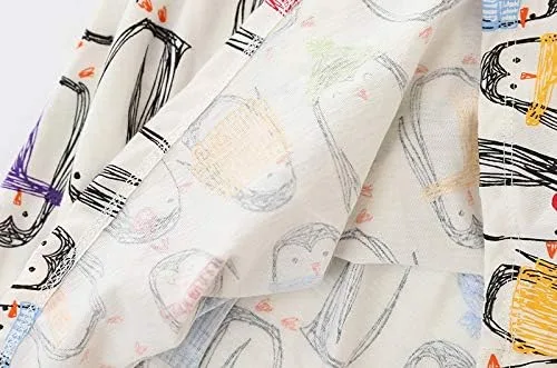 Vista 5 de PNAEONG - Vestido de dormir de algodón de manga larga con estampado, camisón