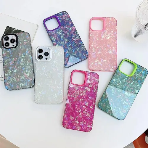 Vista 9 de Funda para iPhone 15 Pro Max, con purpurina nacarada, patrón colorido de chippy láser, delgada, resistente, apta para bolsillo, fundas de 6.7