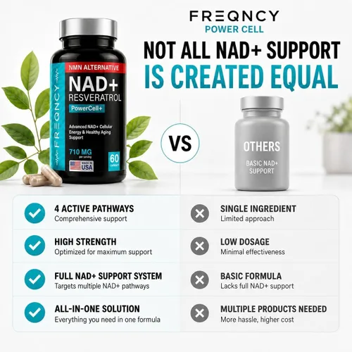 Vista 6 de FREQNCY Suplemento de resveratrol NAD+, 500 mg de ribósido de nicotinamida pura (NR), fórmula avanzada de NAD 4 en 1 para energía celular