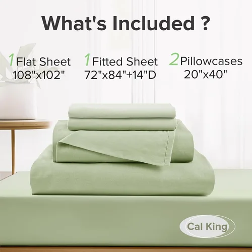 Vista 123 de Comfort Spaces Sábanas 100% algodón tamaño King, transpirables y ultra suaves, sábanas de algodón naturalmente fresco con bolsillo elástico de 14