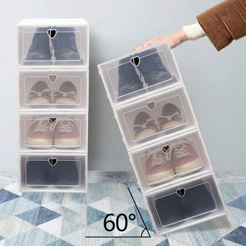 Vista 9 de Caja de almacenamiento de zapatos, cajas organizadoras de zapatos plegables, organizador de zapatos de plástico blanco con cubierta transparente